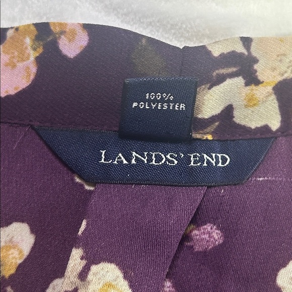 Lands' End Purple Floral Pulllover Pintuck Blouse w Tie Plus Size 18W - Picture 9 of 9